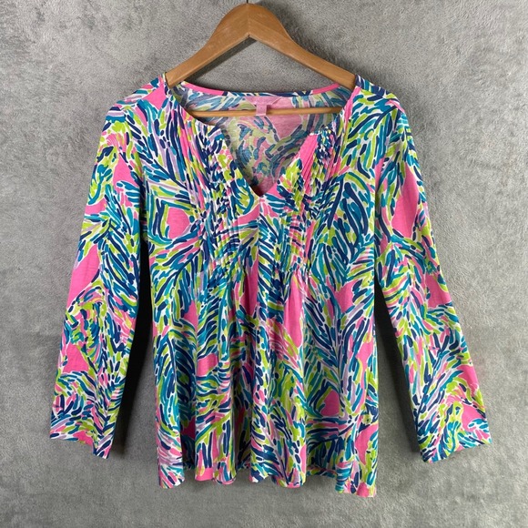 Lilly Pulitzer‎ Tunic Top Womens Small Leaf Print Beach Tropical Resort Preppy - Picture 2 of 8